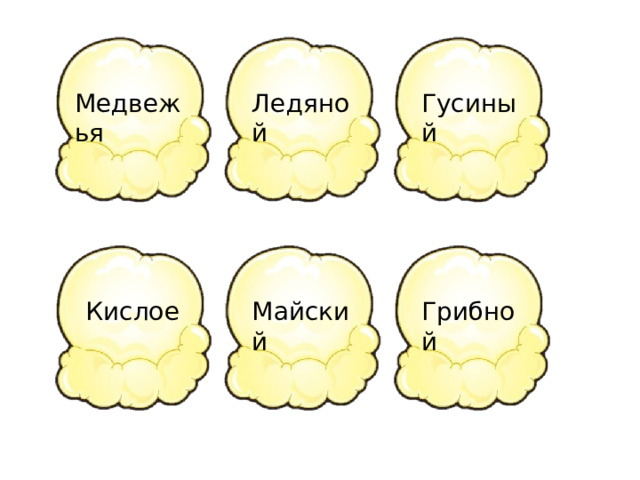 Медвежья Ледяной Гусиный Кислое Майский Грибной 