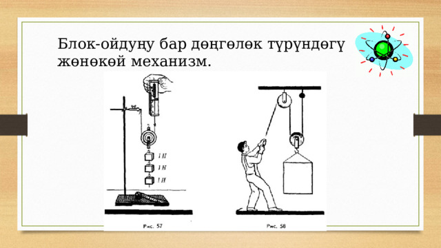 Блок-ойдуңу бар дөңгөлөк түрүндөгү жөнөкөй механизм. 