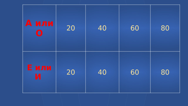 А или О 20 Е или И 20 40 60 40 80 60 80  