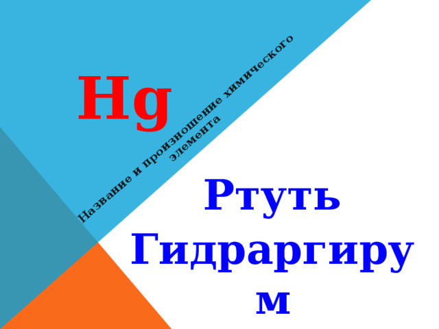 Название и произношение химического элемента Н g Ртуть Гидраргирум 