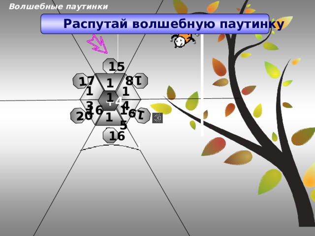 Волшебные паутинки 18 20 17 19 16  Распутай волшебную паутинку 15 11 13 14 +4 16 15 12 