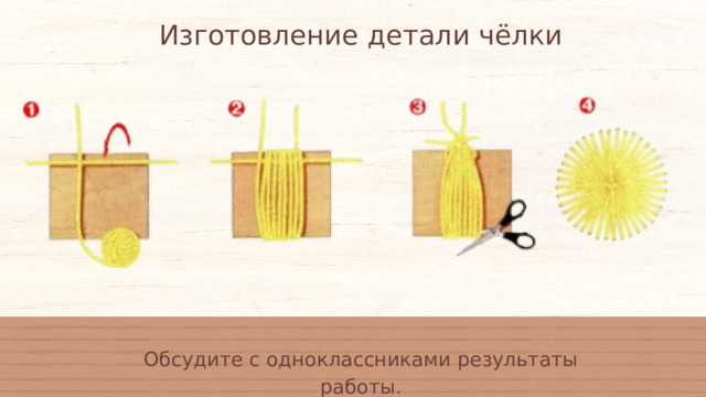 Изготовление детали чёлки Обсудите с одноклассниками результаты работы. 
