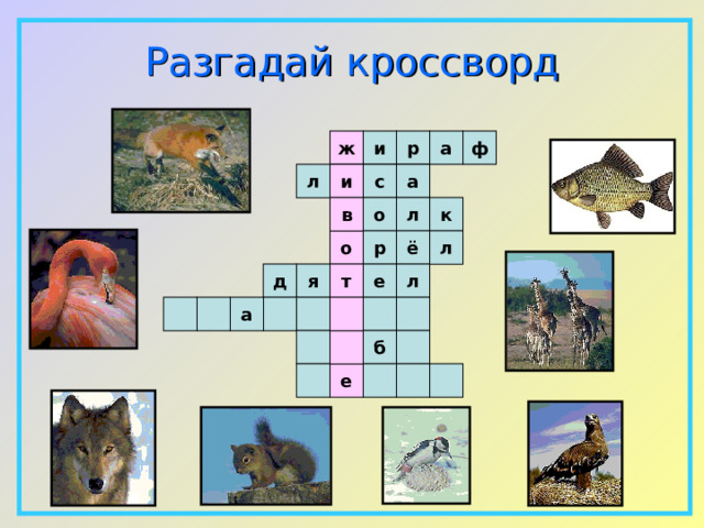 Разгадай  кроссворд ф ж и р а а с л и в о л к р ё л о л д я т е а    б е  