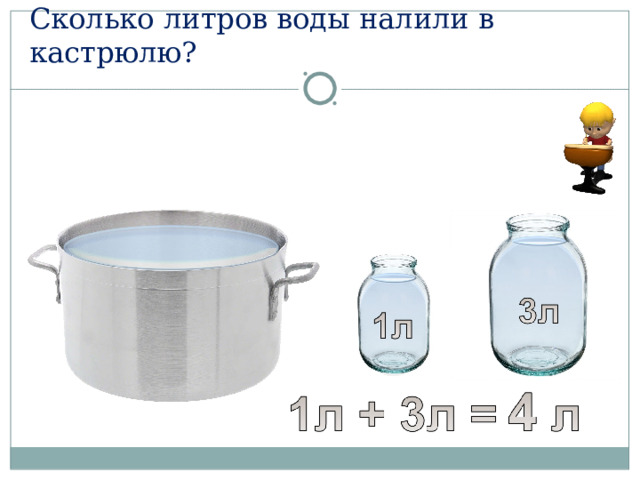 Сколько литров воды налили в кастрюлю? 