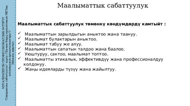 МУГАЛИМДЕРДИ ПРОФЕССИОНАЛДЫК ӨСТҮРҮҮ 