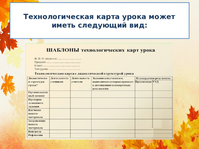  Технологическая карта урока может иметь следующий вид:   