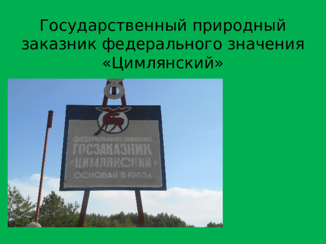 Государственный природный заказник федерального значения  «Цимлянский» 