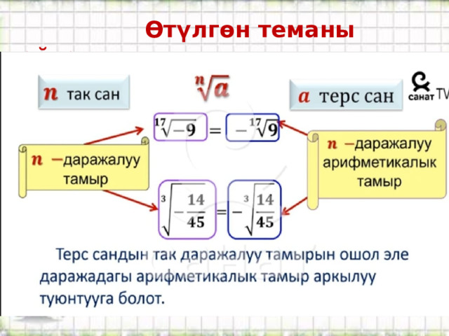  Өтүлгөн теманы кайталоо: 