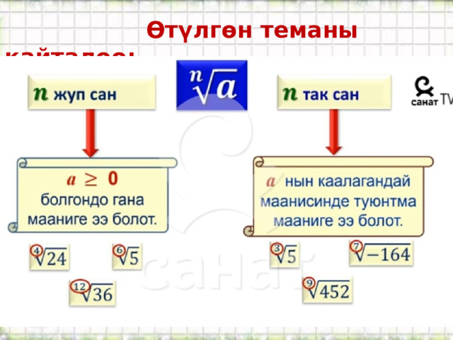  Өтүлгөн теманы кайталоо: 