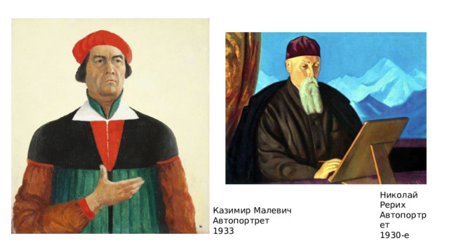 Николай Рерих Автопортрет 1930-е Казимир Малевич Автопортрет 1933 