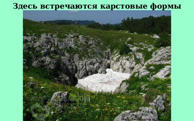Здесь встречаются карстовые формы рельефа. 