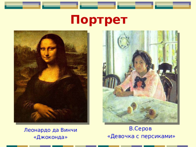 Портрет В.Серов «Девочка с персиками» Леонардо да Винчи «Джоконда» 
