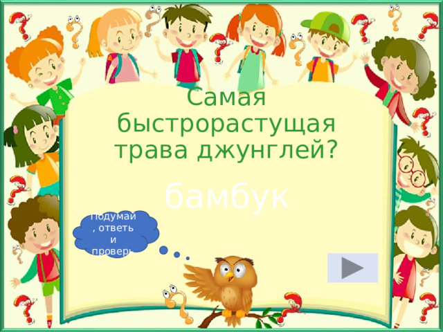 Самая быстрорастущая трава джунглей? бамбук Подумай, ответь и проверь 