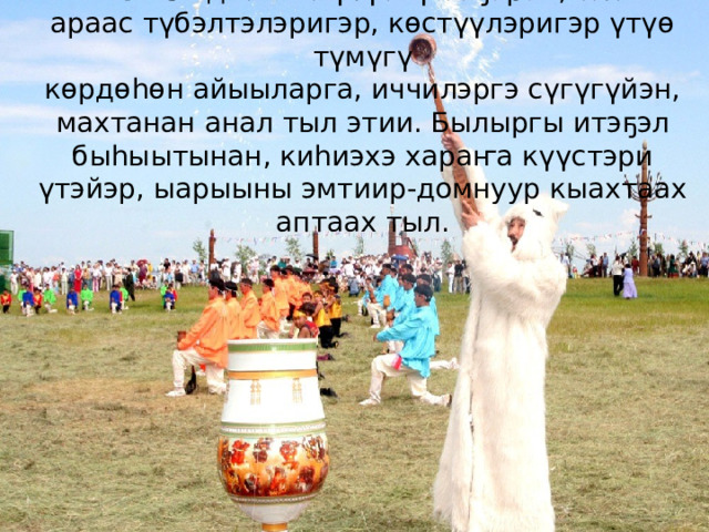 Алгыс  - дьоҥҥо үтүөнү баҕаран, олох араас түбэлтэлэригэр, көстүүлэригэр үтүө түмүгү көрдөһөн айыыларга, иччилэргэ сүгүгүйэн, махтанан анал тыл этии. Былыргы итэҕэл быһыытынан, киһиэхэ хараҥа күүстэри үтэйэр, ыарыыны эмтиир-домнуур кыахтаах аптаах тыл.   