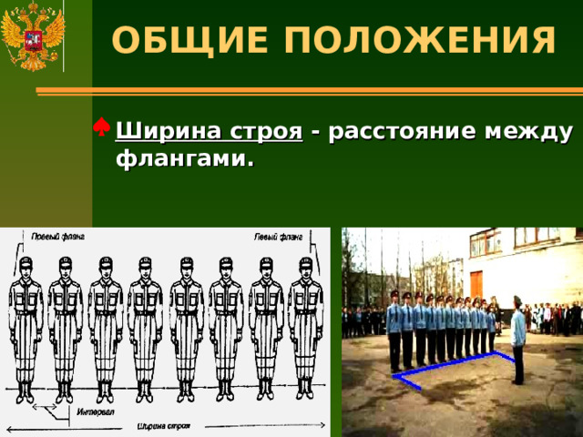 ОБЩИЕ ПОЛОЖЕНИЯ   Ширина строя - расстояние между флангами. 
