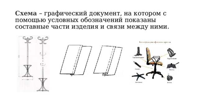 Схема – графический документ, на котором с помощью условных обозначений показаны составные части изделия и связи между ними. 