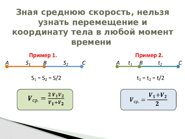 Зная среднюю скорость, нельзя узнать перемещение и координату тела в любой момент времени   