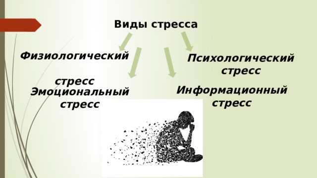 Виды стресса Физиологический  стресс Психологический стресс Информационный стресс Эмоциональный стресс 