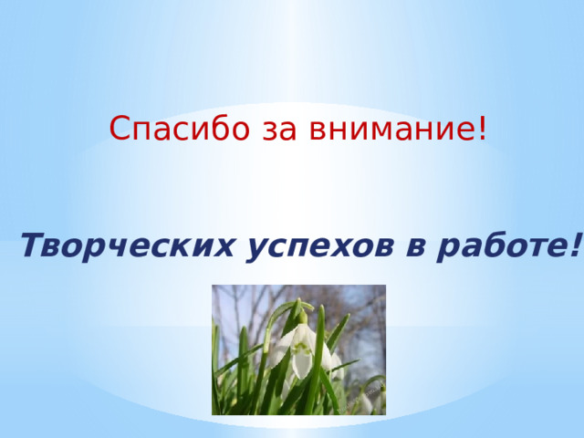 Спасибо за внимание! Творческих успехов в работе! 