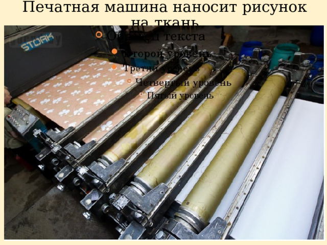 Печатная машина наносит рисунок на ткань 