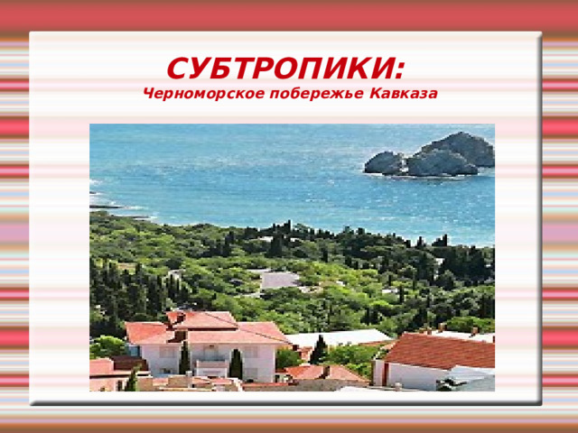 СУБТРОПИКИ:  Черноморское побережье Кавказа 