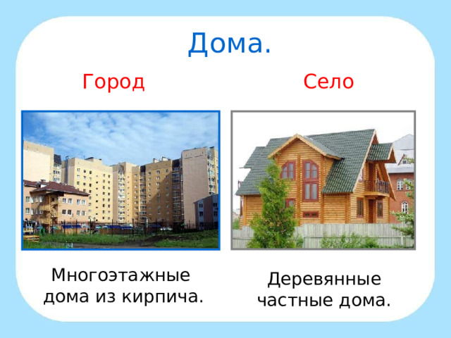  Дома. Город Село Многоэтажные дома из кирпича. Деревянные частные дома. 