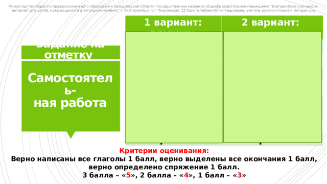 Министерство общего и профессионального образования Свердловской области Государственное казенное общеобразовательное учреждение 