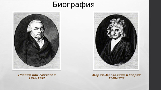 Биография Иоганн ван Бетховен Мария-Магдалина Кеверих 1740-1792 1748-1787  