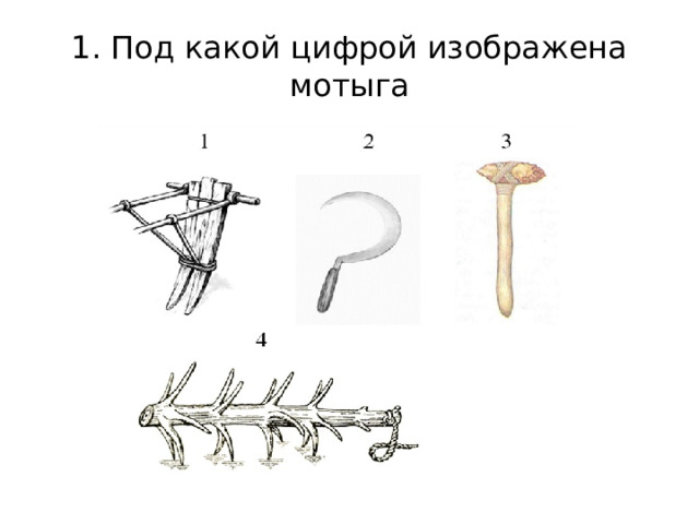 1. Под какой цифрой изображена мотыга 