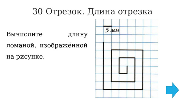 30 Отрезок. Длина отрезка   Вычислите длину ломаной, изображённой на рисунке. 