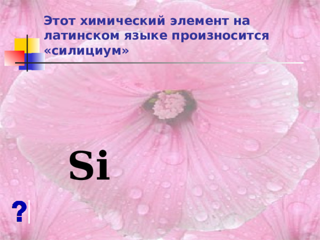 Этот химический элемент на латинском языке произносится «силициум»  Si 