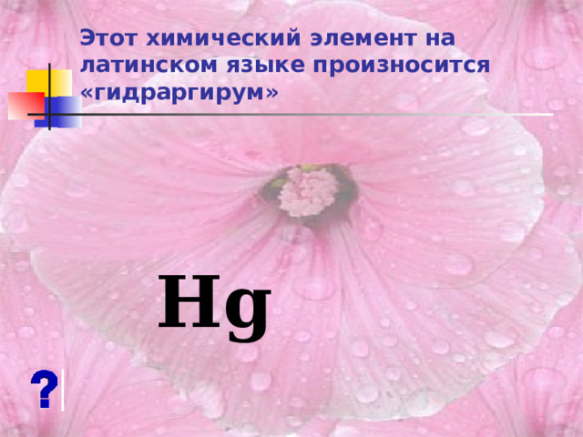 Этот химический элемент на латинском языке произносится «гидраргирум»  Hg 