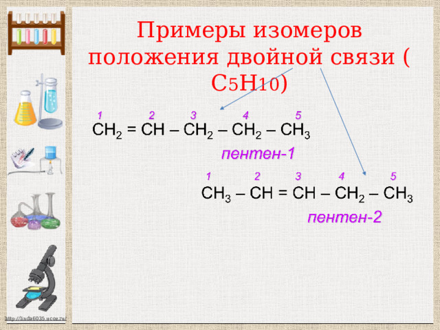 Примеры изомеров положения двойной связи ( С 5 Н 10 )   