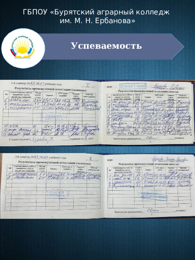 ГБПОУ «Бурятский аграрный колледж им. М. Н. Ербанова» Успеваемость 