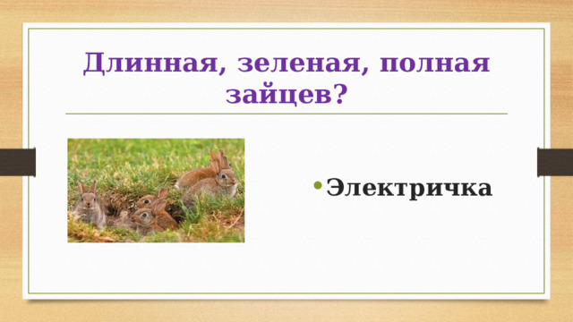 Длинная, зеленая, полная зайцев?   Электричка 