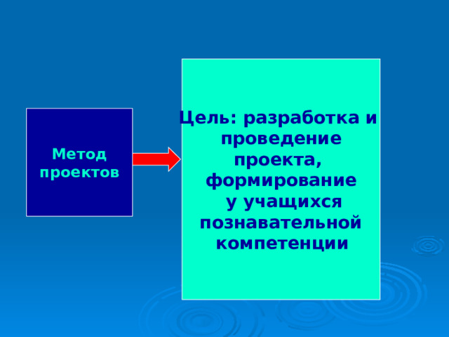 Цель: разработка и проведение проекта, формирование  у учащихся познавательной  компетенции  Метод проектов 