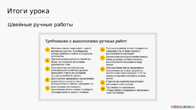 Итоги урока Швейные ручные работы 