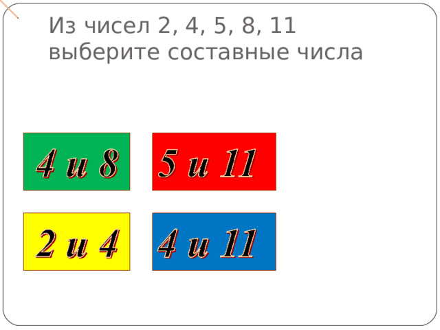 Из чисел 2, 4, 5, 8, 11 выберите составные числа 