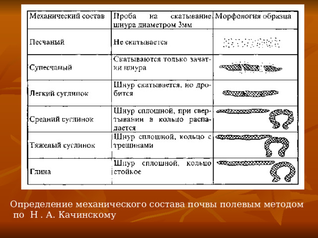 Определение механического состава почвы полевым методом  по Н . А. Качинскому 