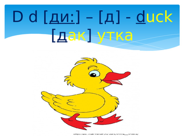 D d [ ди: ] – [д] - d uck  [ д ак ]  утка 