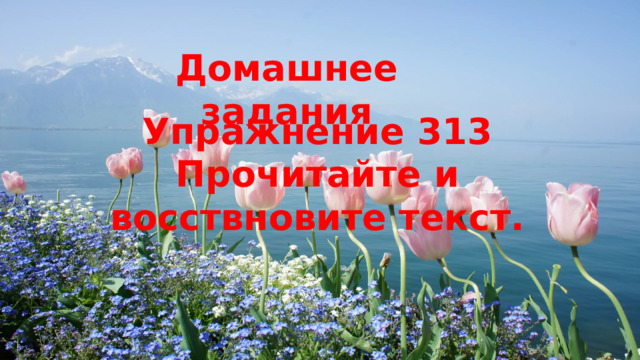 Домашнее задания Упражнение 313 Прочитайте и восствновите текст. 