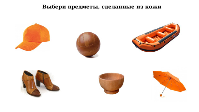 Выбери предметы, сделанные из кожи 