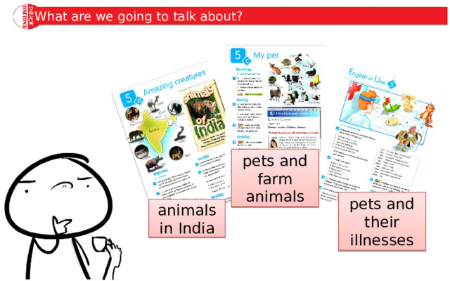 What are we going to talk about? pets and farm animals pets and their illnesses animals in India 