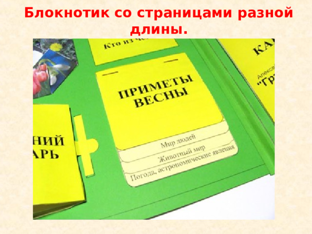 Блокнотик со страницами разной длины.   