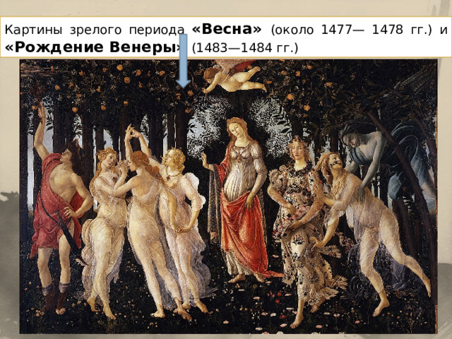 Картины зрелого периода «Весна» (около 1477— 1478 гг.) и «Рождение Венеры» (1483—1484 гг.) 