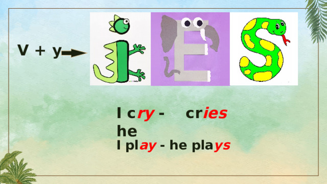 V + y I c ry - he cr ies I pl ay - he pla ys 
