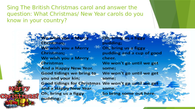 Sing The British Christmas carol and answer the question: What Christmas/ New Year carols do you know in your country? 