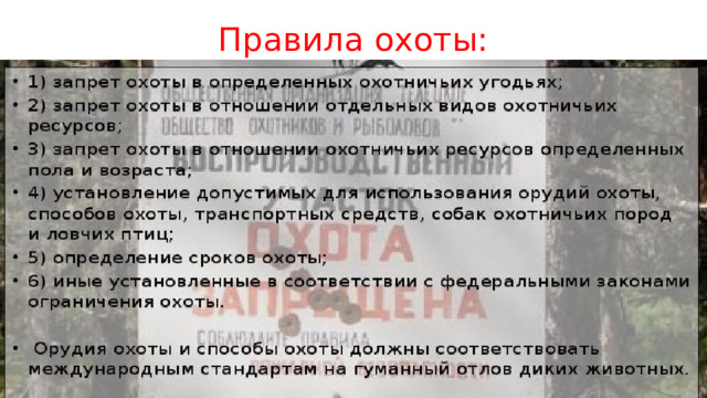 Правила охоты: 