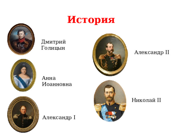 История   Дмитрий Голицын Александр II Анна Иоанновна Николай II Александр I 