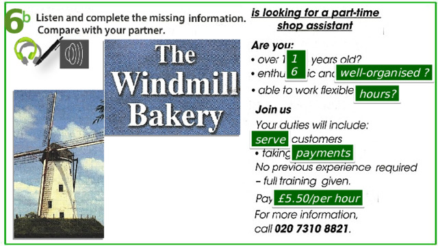 6 16 well-organised ? hours? serve payments £5.50/per hour 
